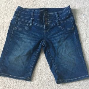 High Waisted Long Denim Shorts